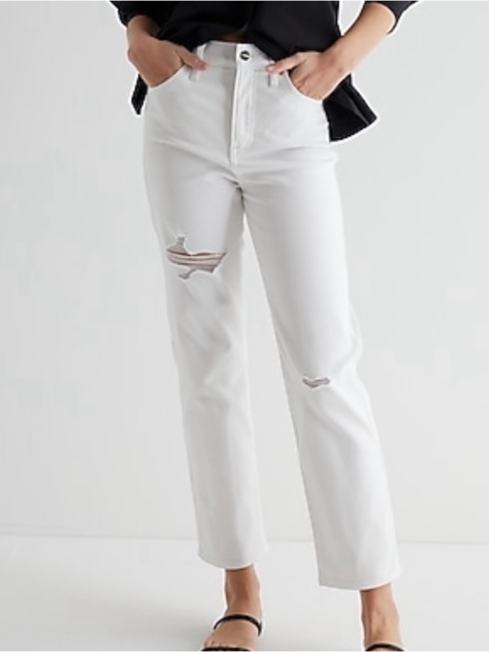 Express White High-Rise Straight Leg Distressed Ankle Jean Size 12L